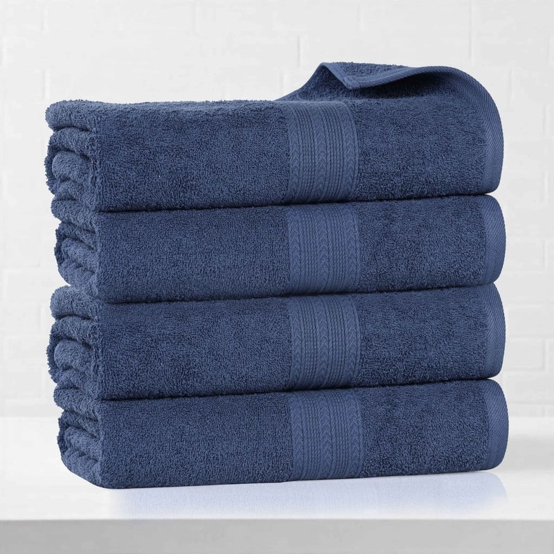 Eco-Friendly Sustainable Cotton Bath Towel by Superior (Set of 4) - Navy Blue