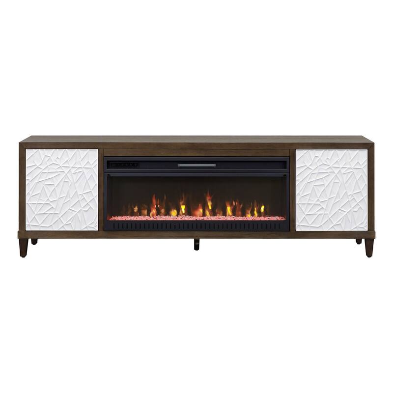 Modern Wood 81" Fireplace Console with with doors, TV Stand, Entertainment Storage, Fully Assembled, Brown