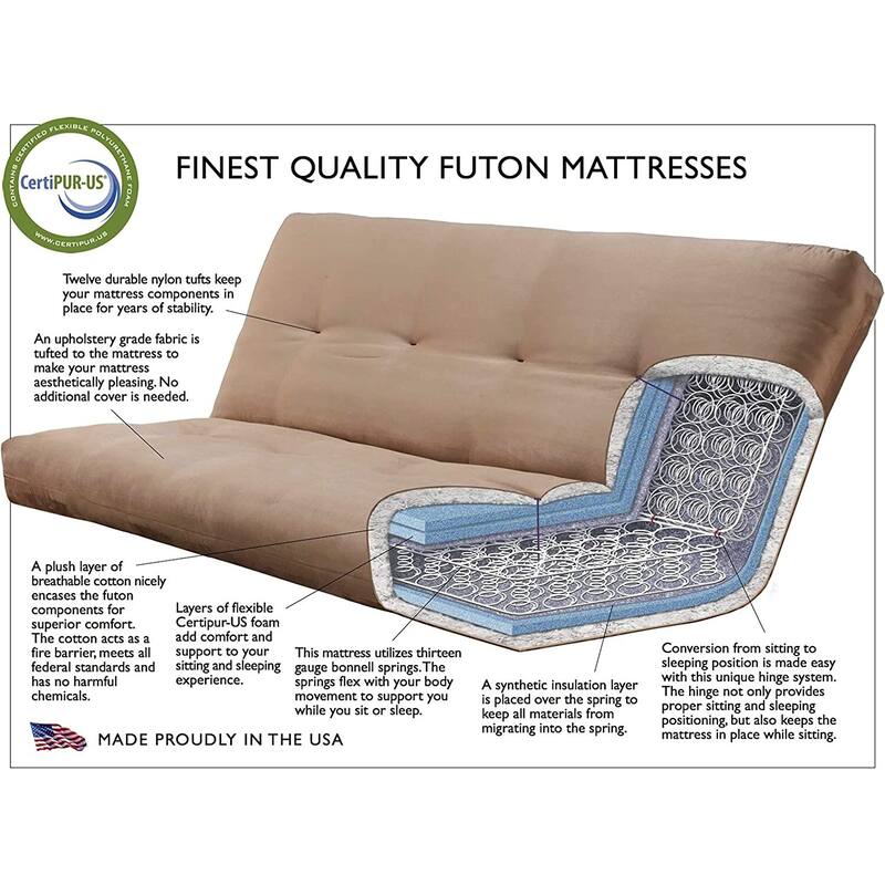 85 in. Butternut/Suede Gray Polyester Upholstered Queen Size Futon Set with Mattress