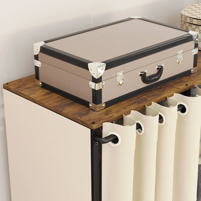 Industrial Large Clothes Rack Organizer with Drawers and Curtain
