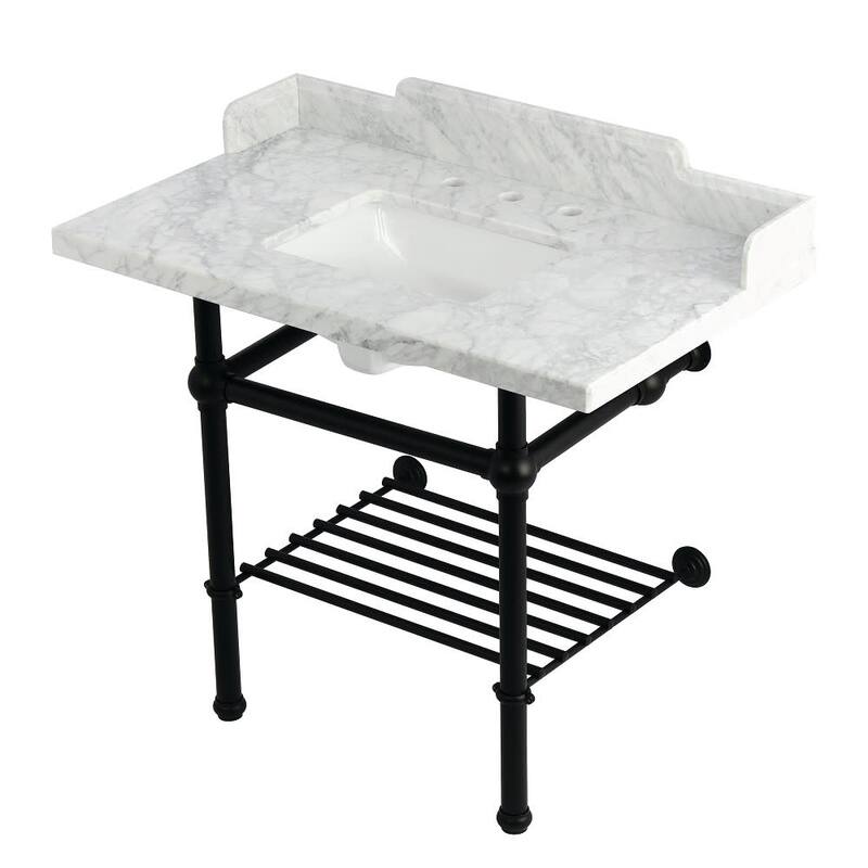 Kingston Brass LMS3630MBSQB-P-SET Pemberton 36" Rectangular Brass, - Marble White / Matte Black