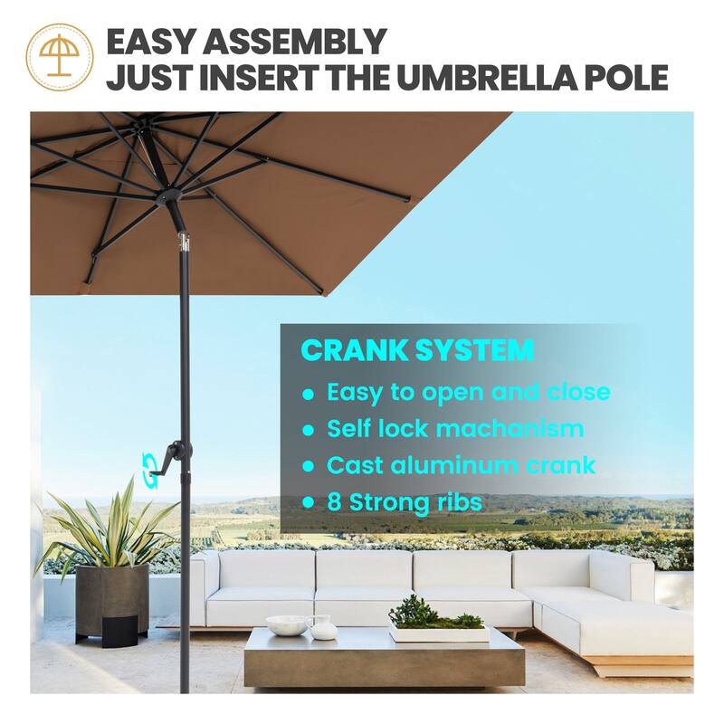 Crestlive 9 x 5 FT Crank-and-Tilt Patio Market Umbrella Outdoor Table Umbrella, Base Not Included