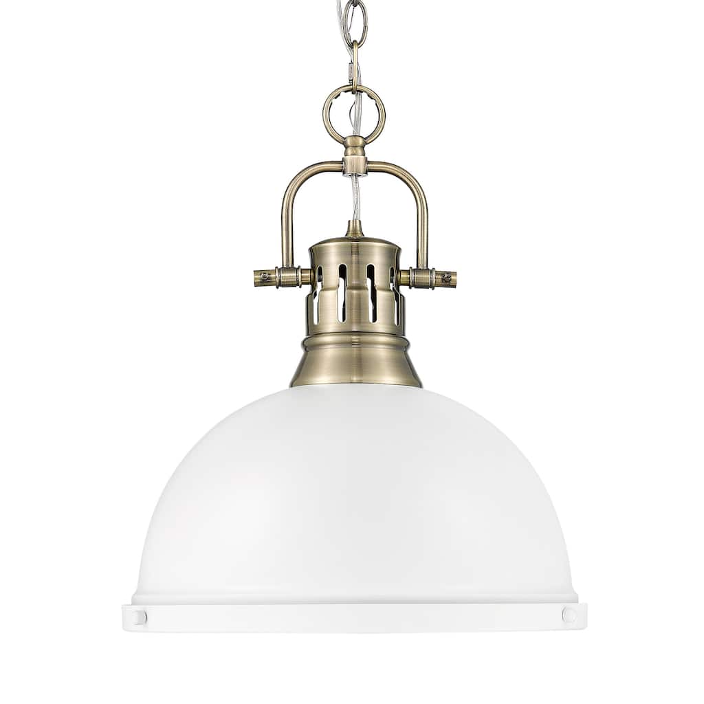 Yep by Golden Lighting Duncan 1-light 14in Chain Hung Pendant in Aged Brass and Matte White shade