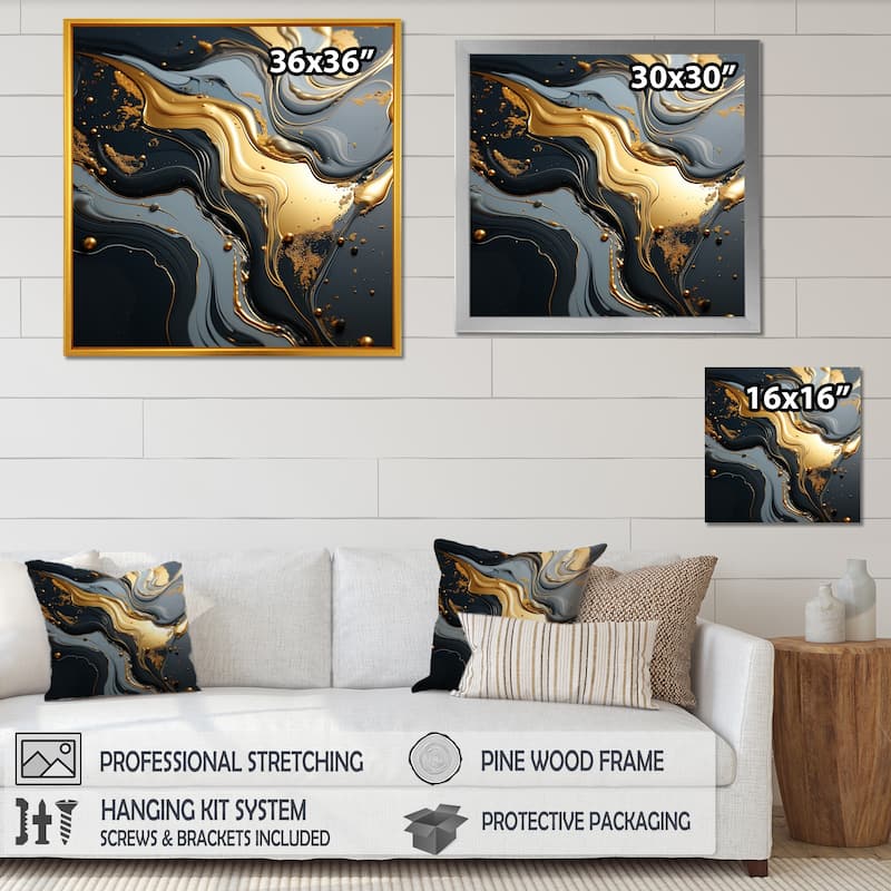 Designart "Gold And Grey Volcano Fusion I" Abstract Marble Gold Wall Decor - Modern Bedroom Framed Canvas Wall Art
