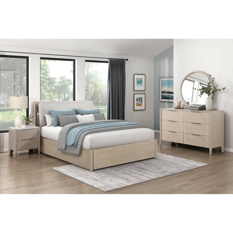 Bedroom Furniture Sets Light Oak Finish Platform Storage Bed