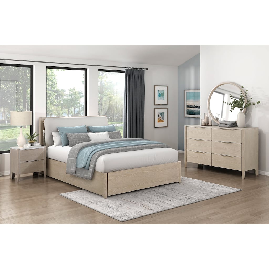 Bedroom Furniture Sets Light Oak Finish Platform Storage Bed