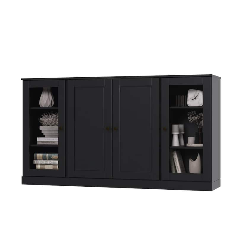 100% Solid Wood 65" Sideboard with Clear, Frosted Glass or Solid Wood Doors by Palace Imports