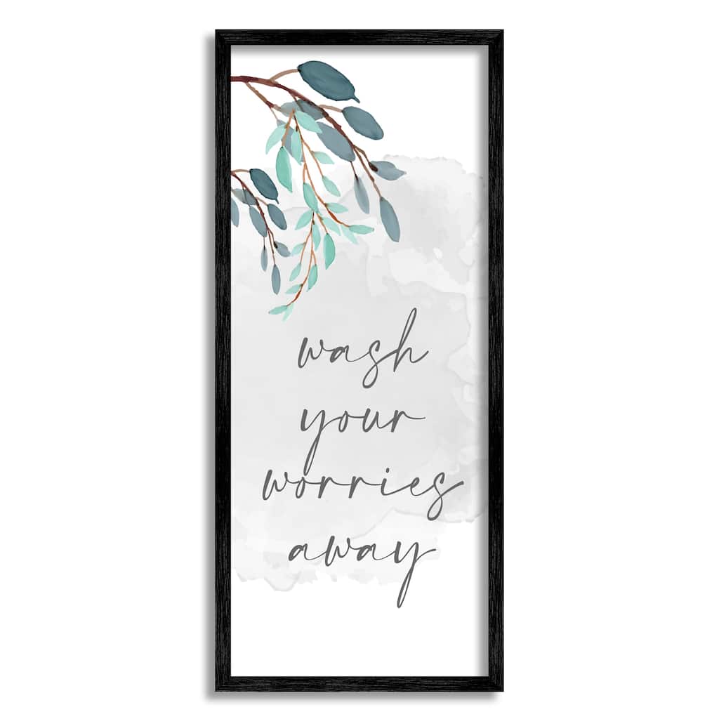 Stupell Wash Your Worries Away Bathroom Phrase Blue Tree Branches Framed Wall Art