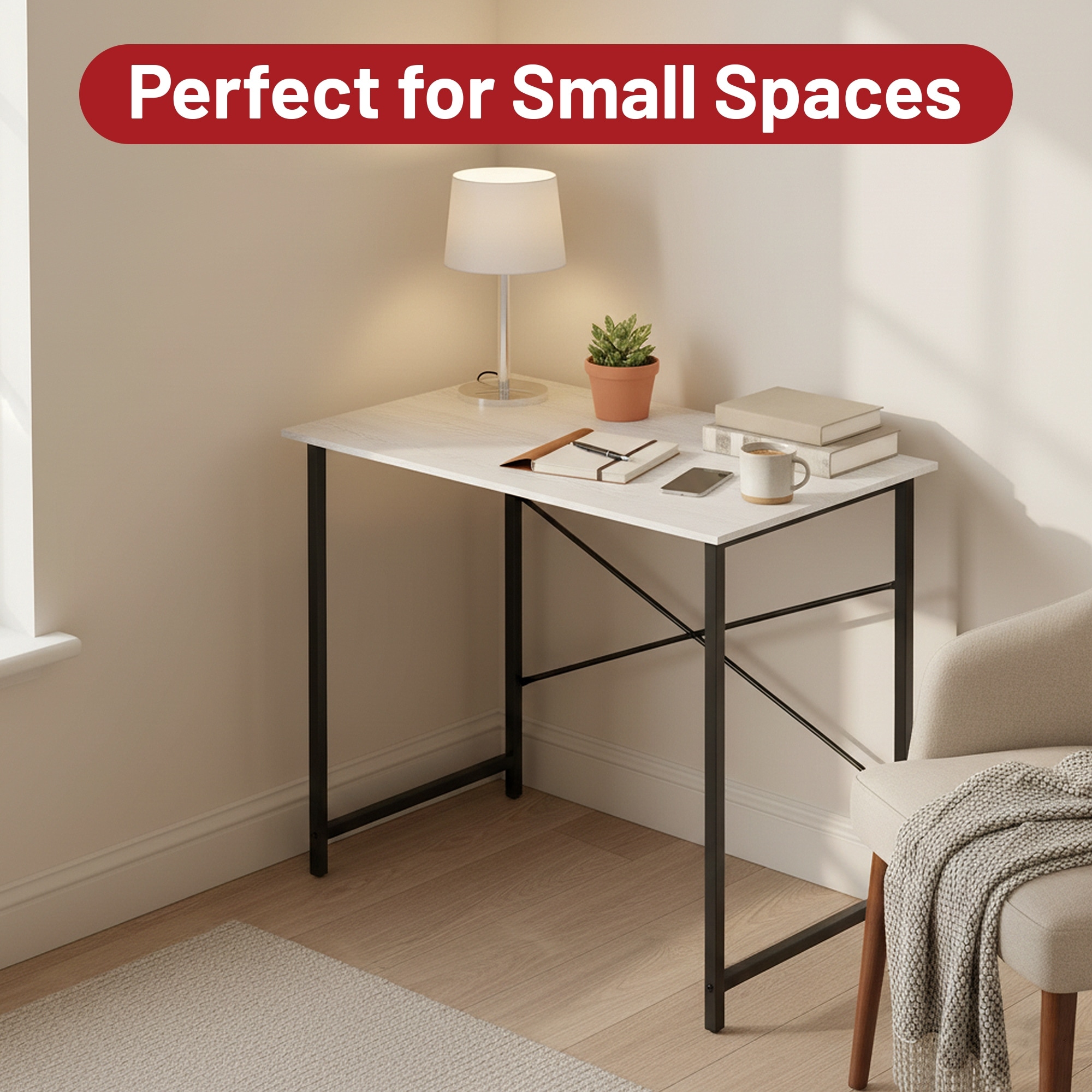 Small Computer Desk 31 inch, Home Office Student Study Table with X-Shaped Reinforcement Metal Frame for Bedroom