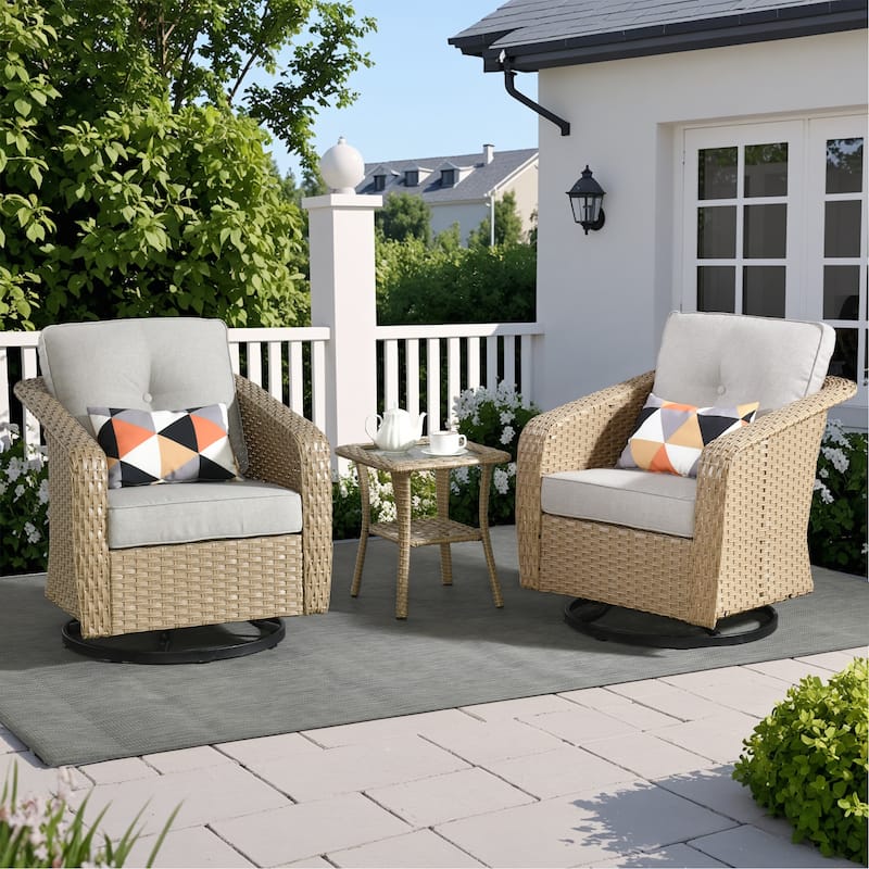 OVIOS Outdoor Wicker Swivel Chair 3-Piece Set (with Side Table)