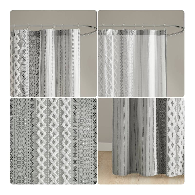 INK+IVY Imani Cotton Printed Shower Curtain with Chenille