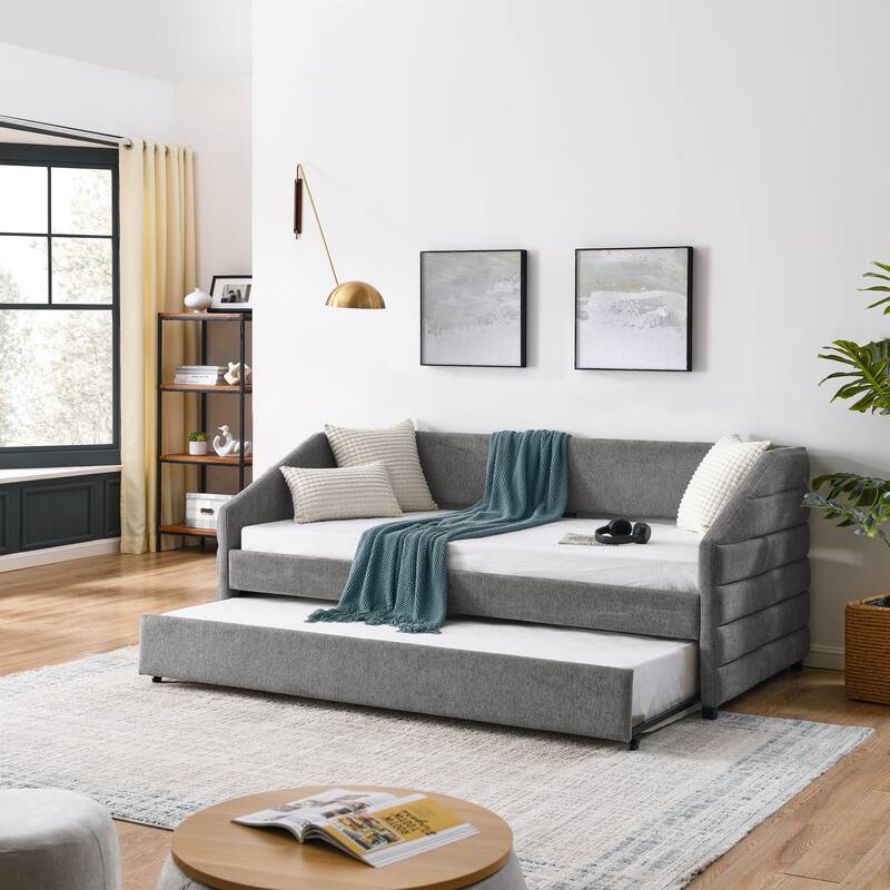 Elegant Upholstered Sofa Bed Twin Size Daybed with Trundle Multi