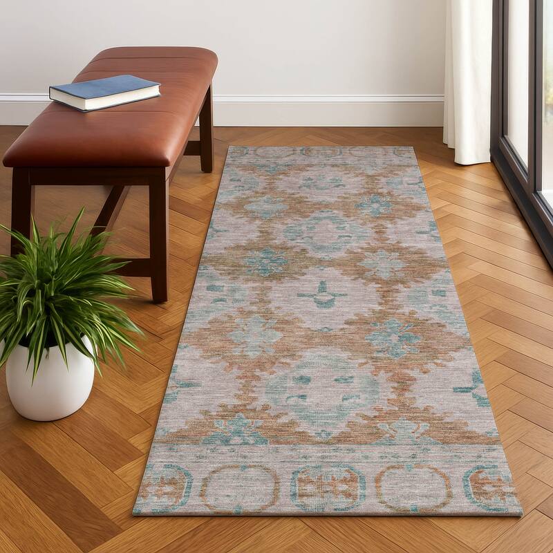 Premium Washable Super Soft Vintage Traditional Mayfield Rug - Terracotta - 2'3" x 7'6"