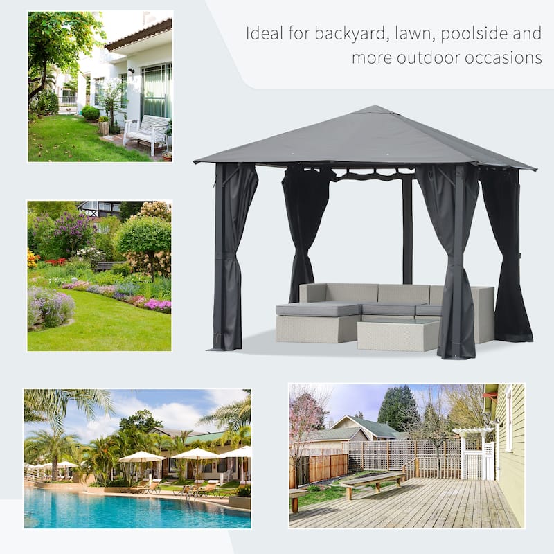 Outsunny 10' x 10' Soft Top Outdoor Pergola Canopy Gazebo with Beautiful Wood-Grain Finish & Zippered Sling Sidewalls