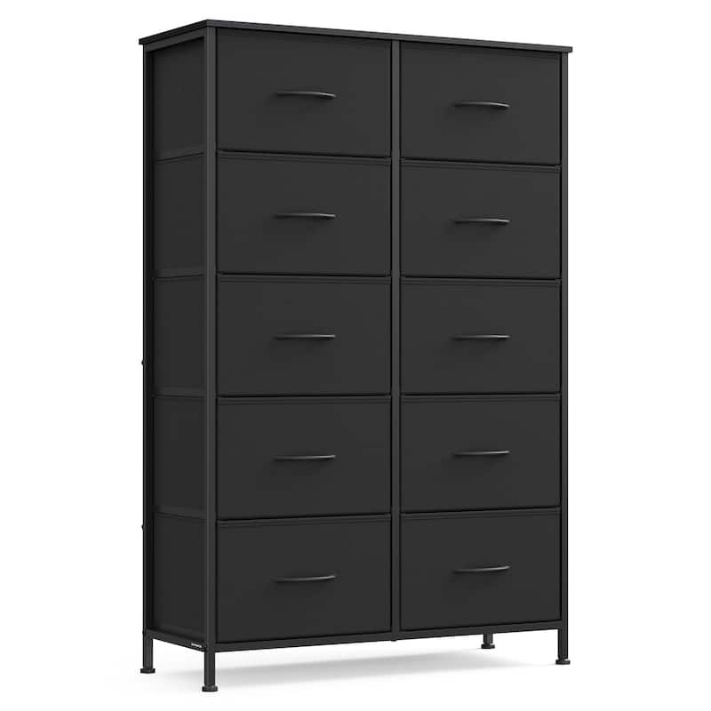 Drawer Fabric Dresser with Steel Frame & Wood Top Modern Storage Chest for Bedroom Closet or Living Room - Ink Black + Ebony Black - 10-drawer