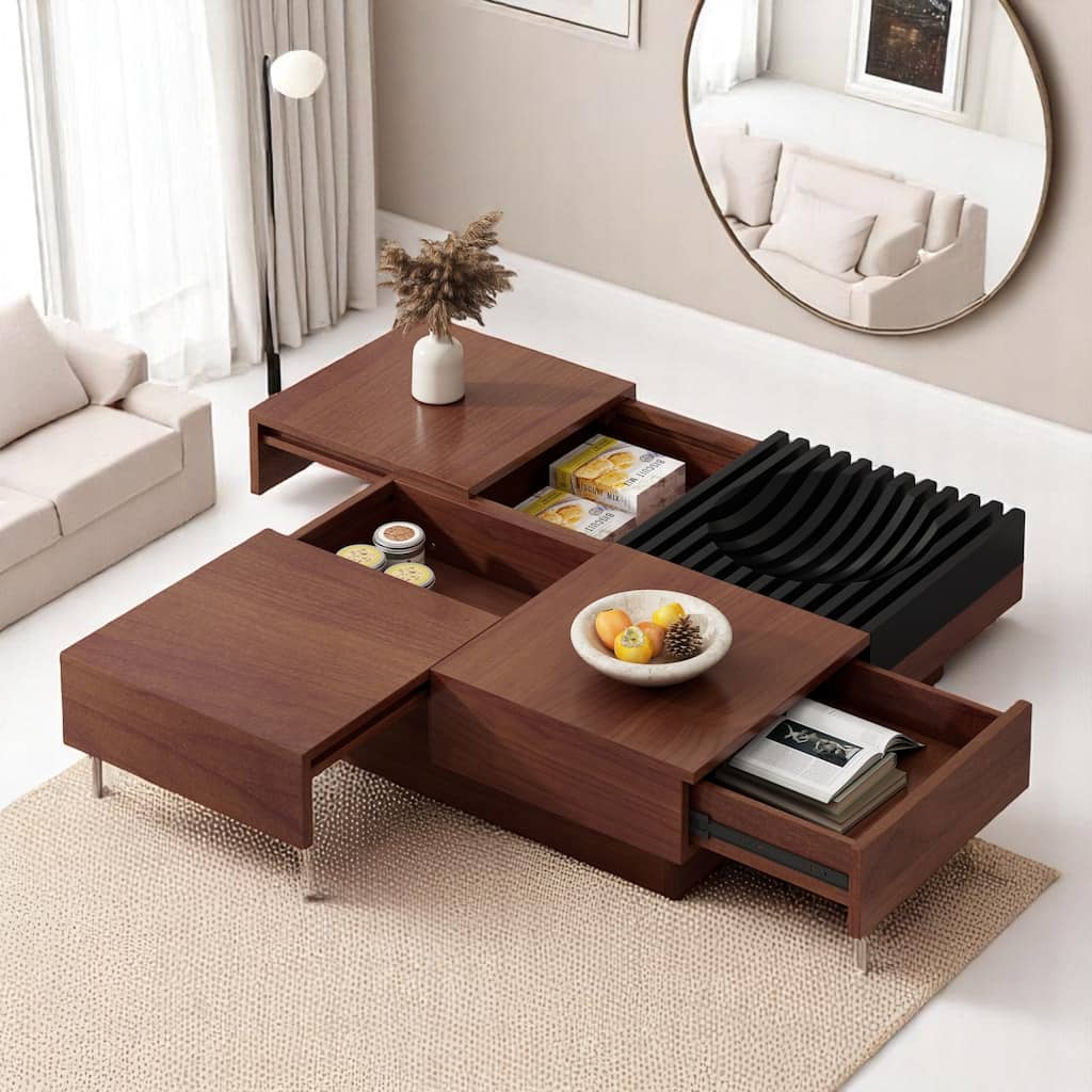 Square Acacia wood storage coffee table with Hidden Storage, 35" Solid Wood Living Room Table,end tables