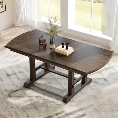 60"-78" Extendable Dining Table, Farmhouse Wooden Kitchen Table with Removable Leaf, Large Expanding Table for 4-8