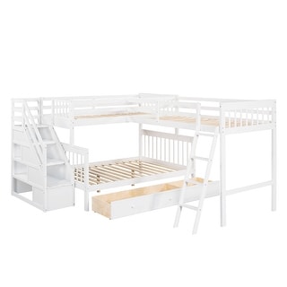 Twin over Full L-Shaped Bunk Bed with Drawers & Ladder