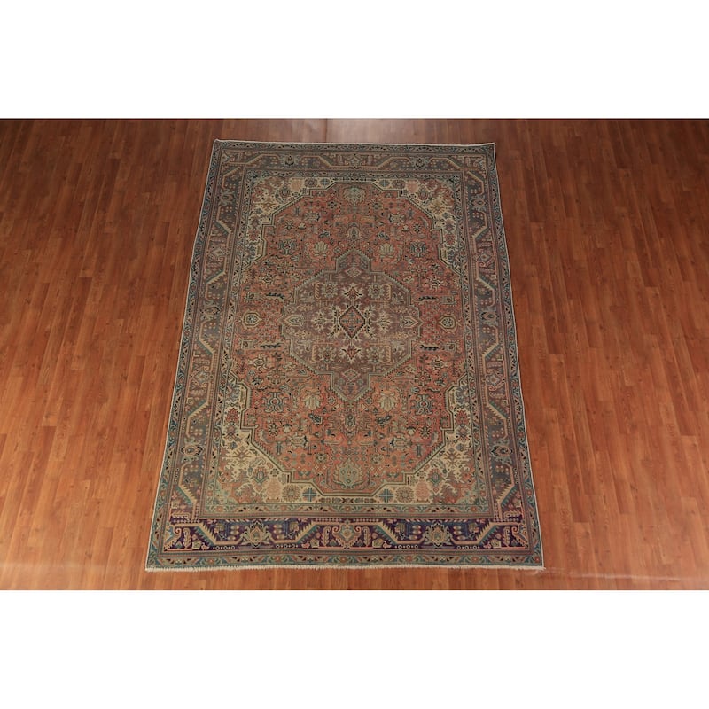 Geometric Tabriz Persian Vintage Area Rug Handmade Wool Carpet - 6'7" x 9'7"