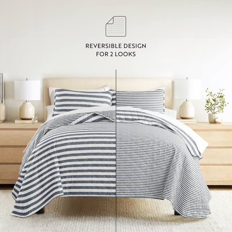 Becky Cameron All Season 3 Piece Striped Reversible Quilt Set