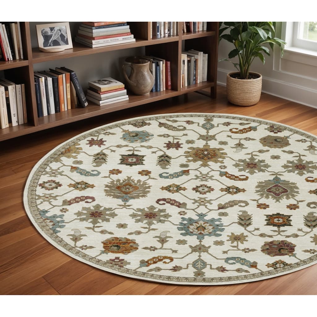 HomeRoots Oriental Traditional Round Area Rug - 94.49 in. x 94.49 in. x 0.55 in.
