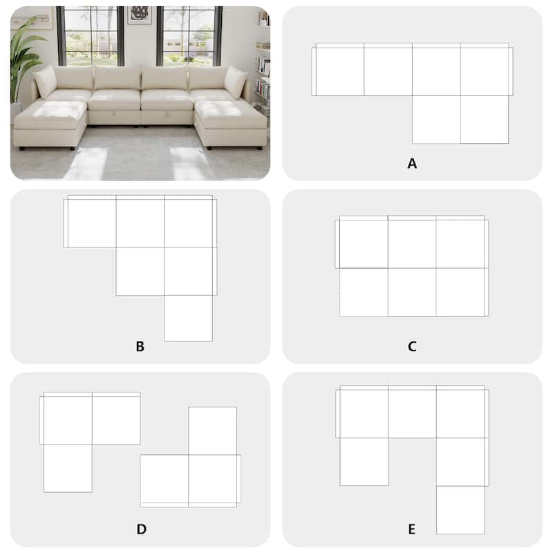 Modular Convertible Storage Sleeper Sofa Set, Beige Chenille for Living Room