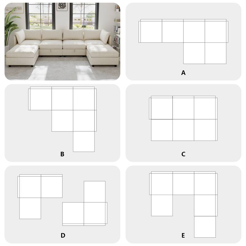 Modular Sleeper Sofa Bed Convertible U-shape Recliner wStorage Ottoman