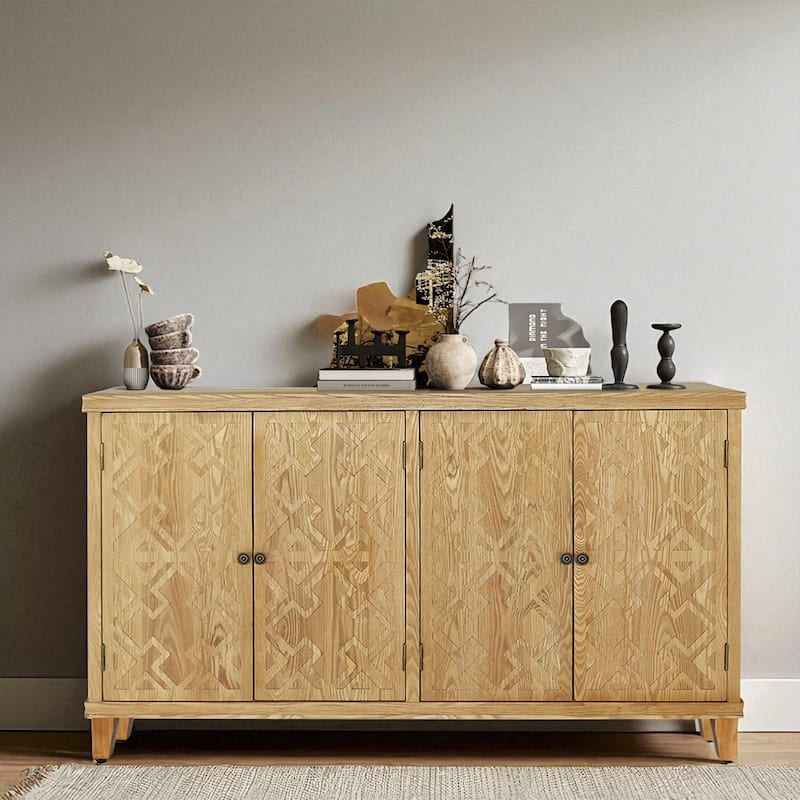 59" Brown Accent Sideboard Buffet Cabinet with 4 Doors, Rustic Wood Console Storage Cabinet for Dining Room, Entryway, Bedroom