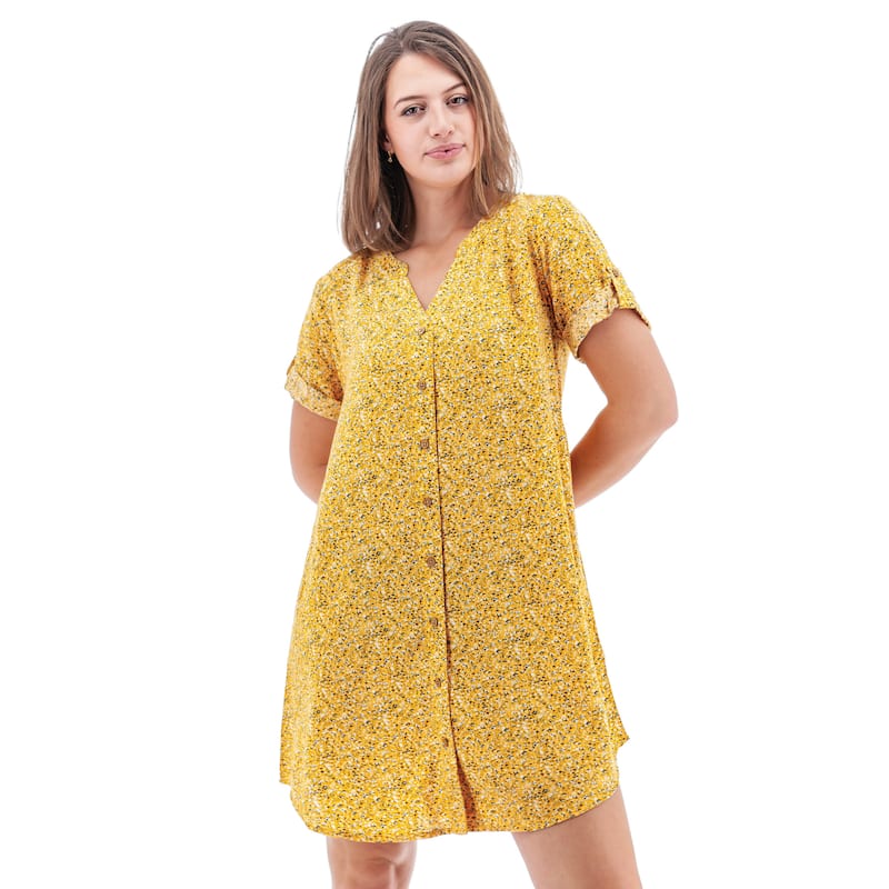 Aventura Women's Dell Floral Shirtdress - Large - Golden Cream