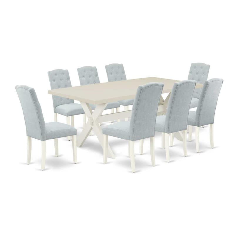 Rectangular Dining Table Set with 8 Parsons Chairs - Hardwood Frame - Vintage Style Dining Room Set