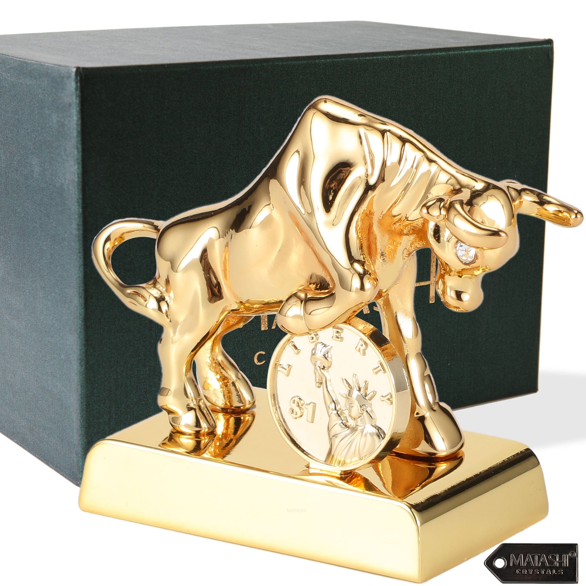 Matashi 24k Gold Plated Crystal Studded Ox Bull Figurine With Coin Ornament Collectible Gift Ox Wealth Statue Bull Statue Overstock 32677287