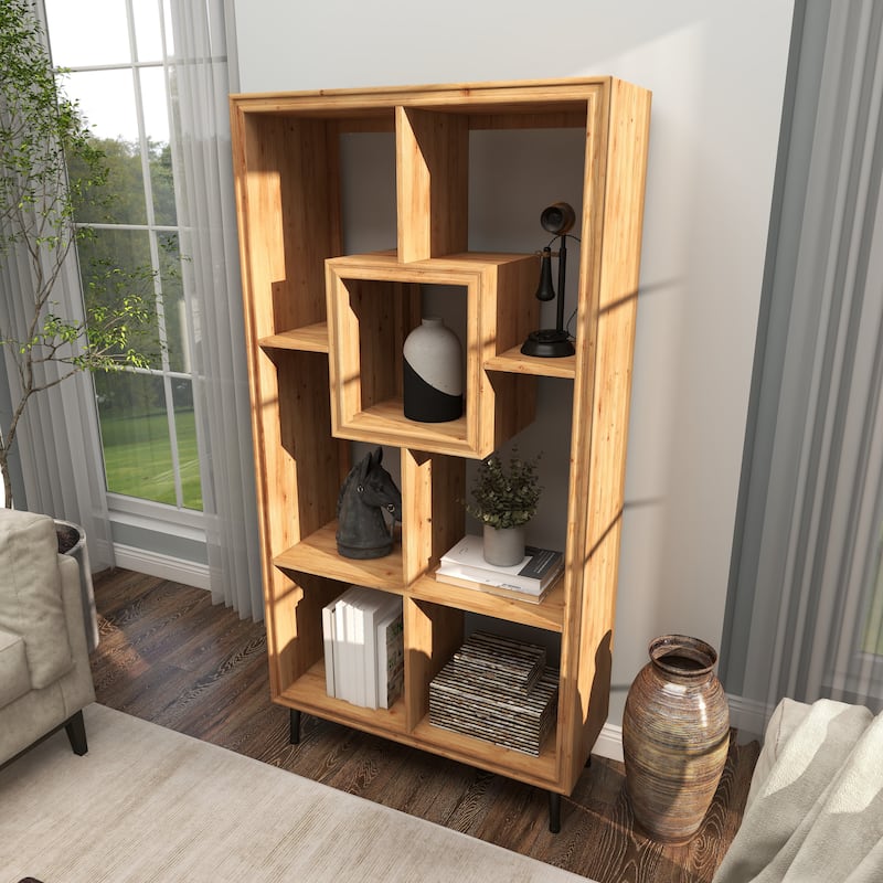 Brown Wooden Geometric 5 Shelves Shelving Unit