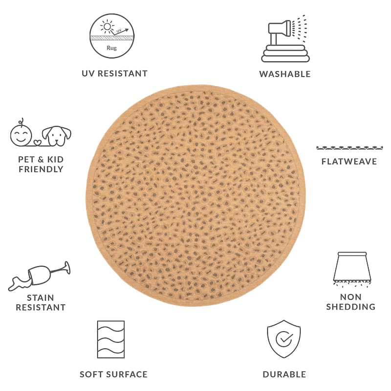 SAFAVIEH Courtyard Vasi Indoor /Outdoor Waterproof Patio Backyard Rug - 6'7" Round - Natural/Gold