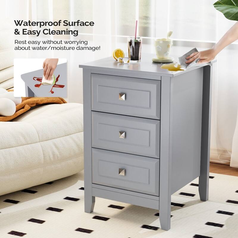 Three Drawer White Nightstand