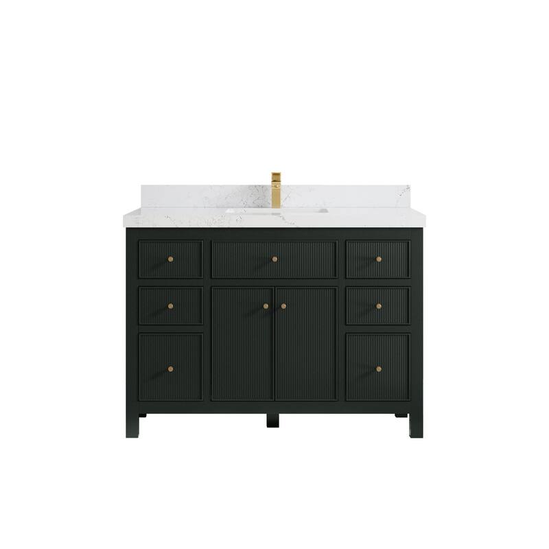 Willow Collections 48 in W x 22 in D Sonoma Free Standing Reeded Single Sink Bathroom Vanity with Countertop - 2" Empira White - Dark Forest Green
