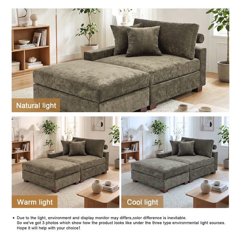 Oversized Chenille Modular Armchair And Ottoman Set Living Room Set