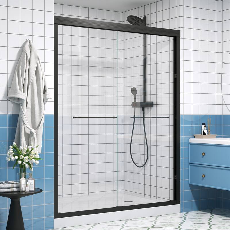 Half Frameless Double Sliding Glass Shower Door, 1/4 inch Tempered Glass