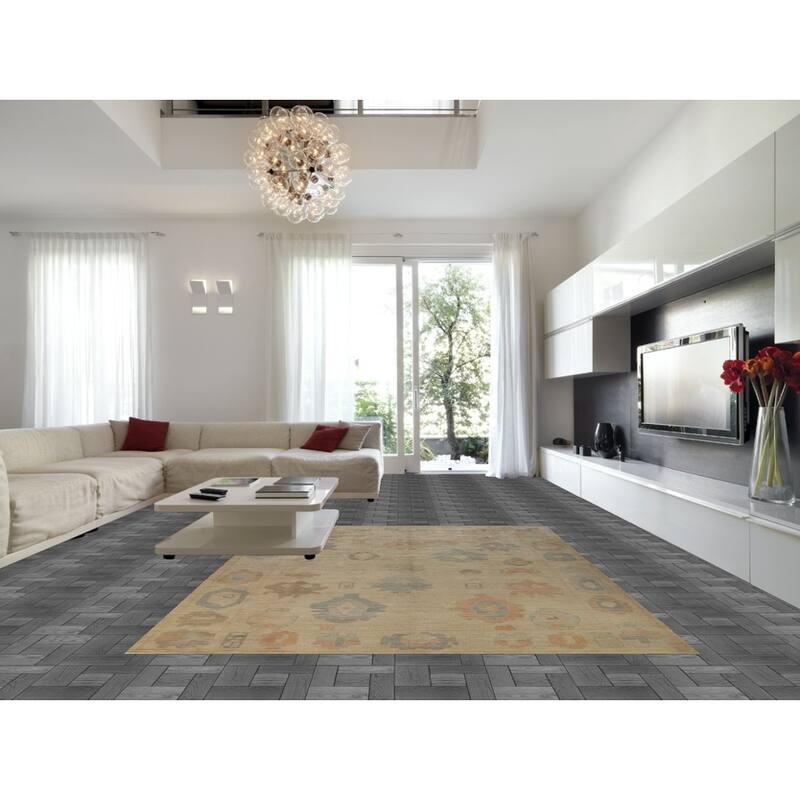 Oushak Turkish Area Rug Handmade Vegetable Dye Wool Carpet - 9'0"x 11'11"