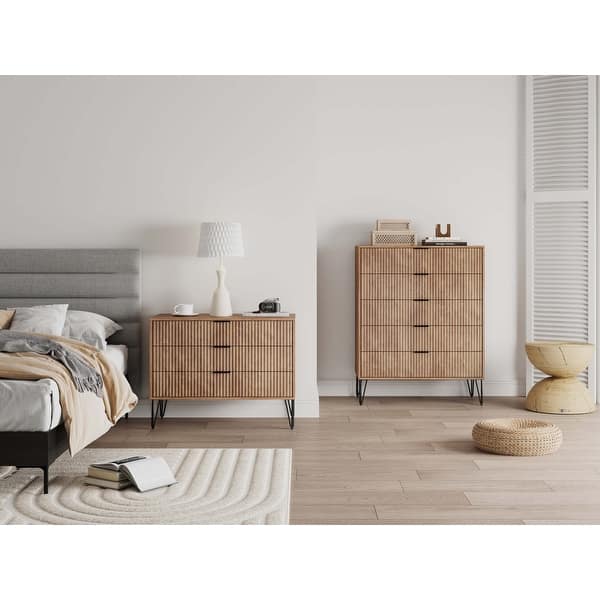 Manhattan Comfort2-Piece DUMBO Modern 5-Drawer Tall Dresser and DUMBO Modern Nightstand 2.0 in Golden Brown Manhattan Comfort2-Piece DUMBO Modern 5-Drawer Tall Dresser and DUMBO Modern Nightstand 2.0 in Golden Brown