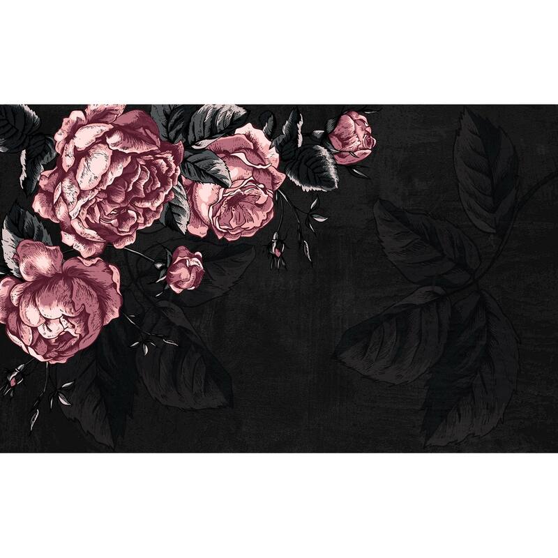 GK Wall Design Dark Flower Pink Peony Drawing Leaves Removable Wallpaper