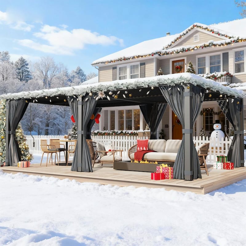 Outdoor Louvered Pergola with Optional Winter Cover – Adjustable Hardtop Gazebo, Steel Frame