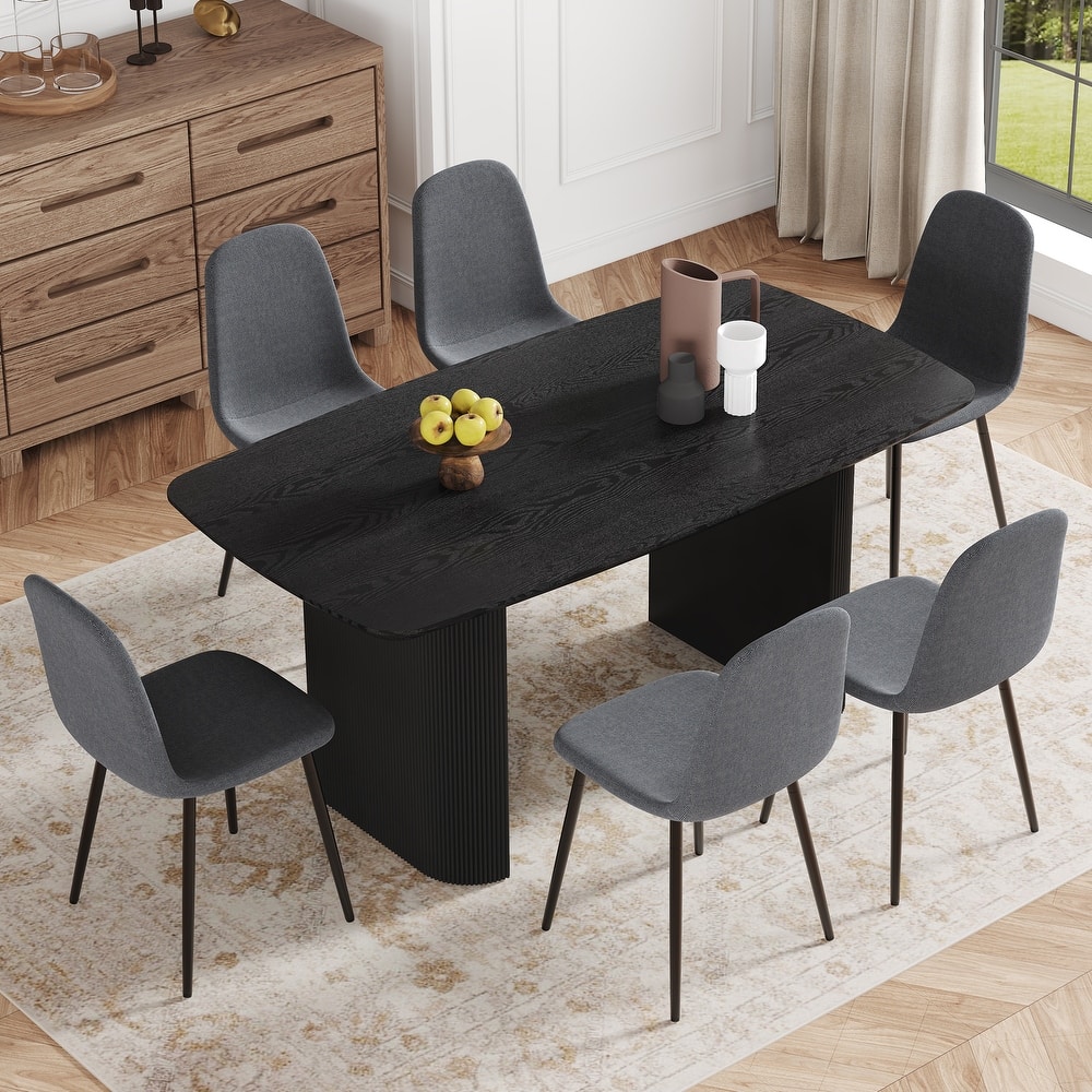 Kitchen Dining Table Set for 4/6/8, 67" Wood Table with Linen-Cotton Chairs, Stylish Dining Room Table Set for Gatherings