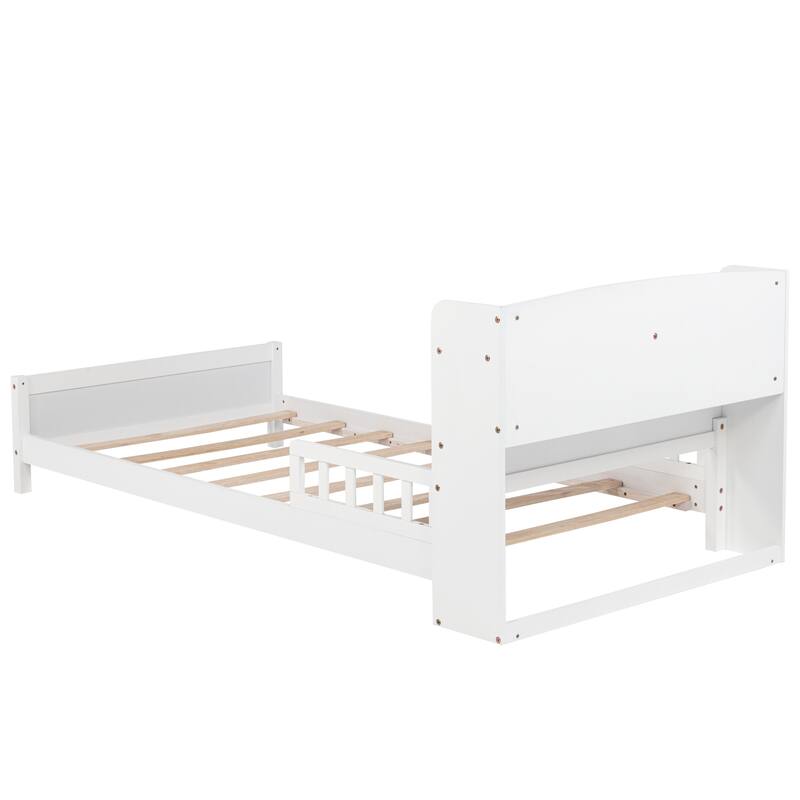 Twin Size Platform Bed with Bookcase, LED Motion Sensor Light, Optional Bed Guardrails