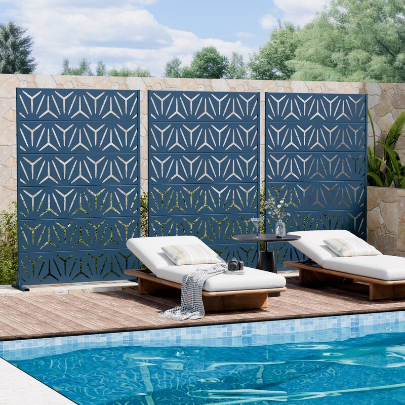 72" H×47"W Dovelina Black Outdoor Freestanding Metal Privacy Screen Decorative Garden Fence