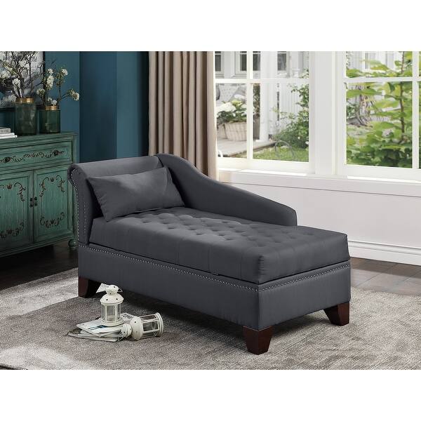 slide 2 of 15, Polyfiber Chaise Loung With Tufted Seat and Storage Black