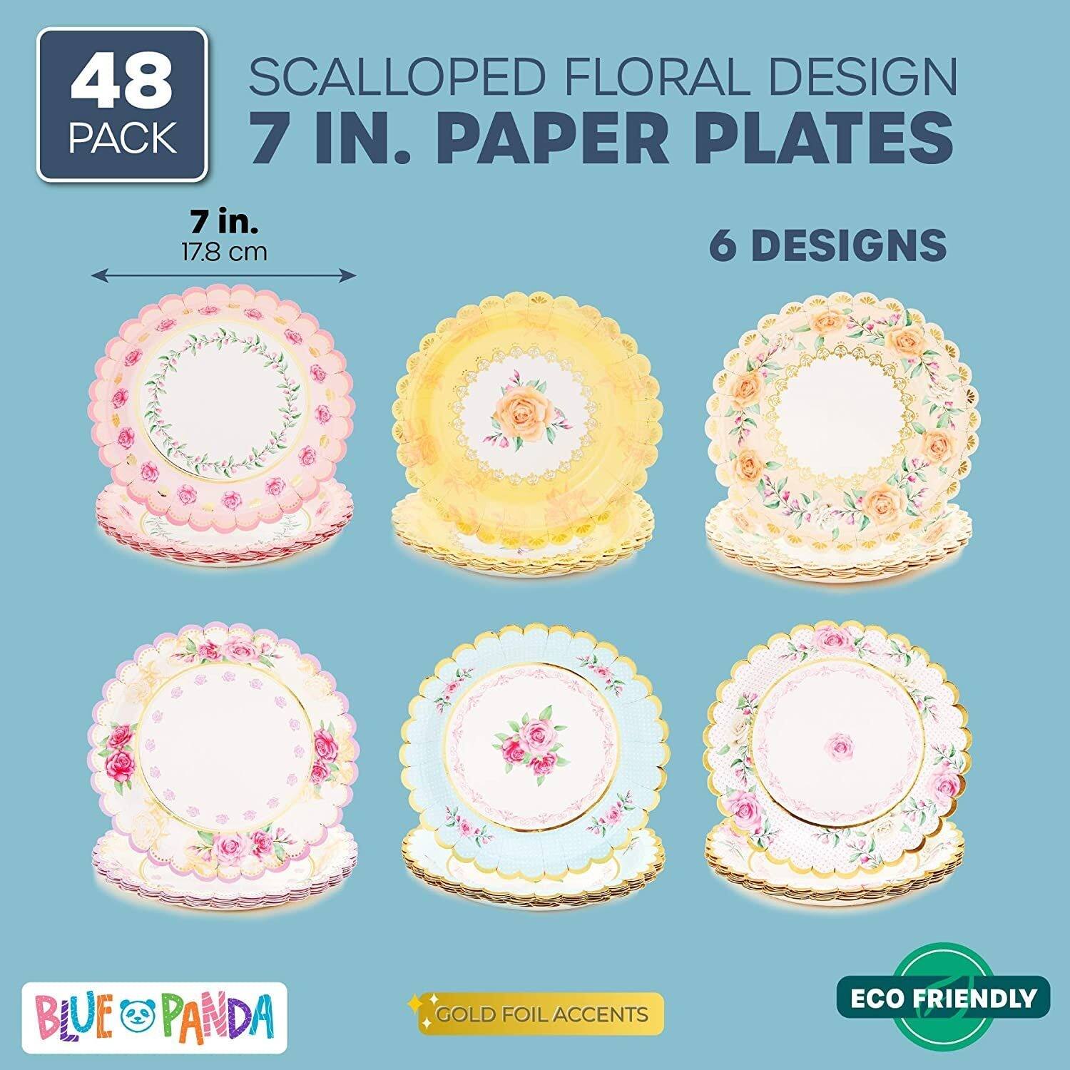 48 Floral Paper Plates Vintage Tea Party Supplies Wedding Bridal Baby