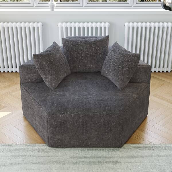 Hexagon Chenille Sleeper Chair with Backrest Pillow, 54'' Fluffy