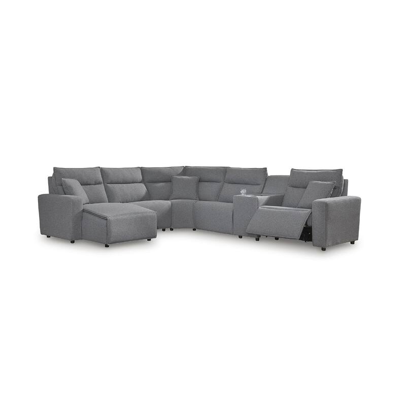 Signature Design by Ashley Modmax Gray 6-Piece Power Reclining Sectional with Chaise - 143" W x 125" D x 41" H