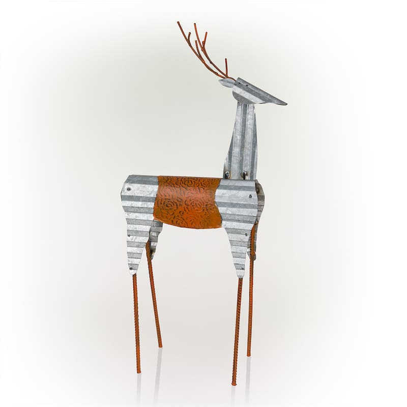 Alpine Corporation Outdoor Metal Rustic Reindeer Lawn Christmas Holiday Decoration - Silver
