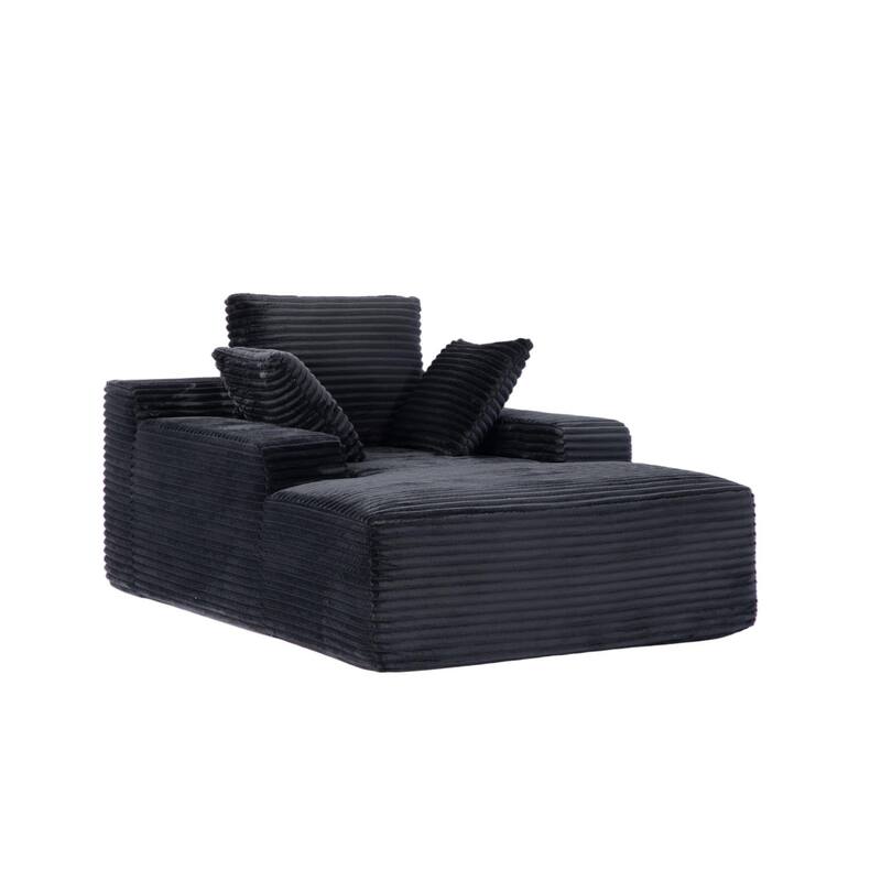 Oversized Chaise Lounge Chair, Modern Corduroy Sleeper Sofa Daybed, Black, No Assembly